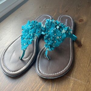 Floral Embellished Teal Sandals